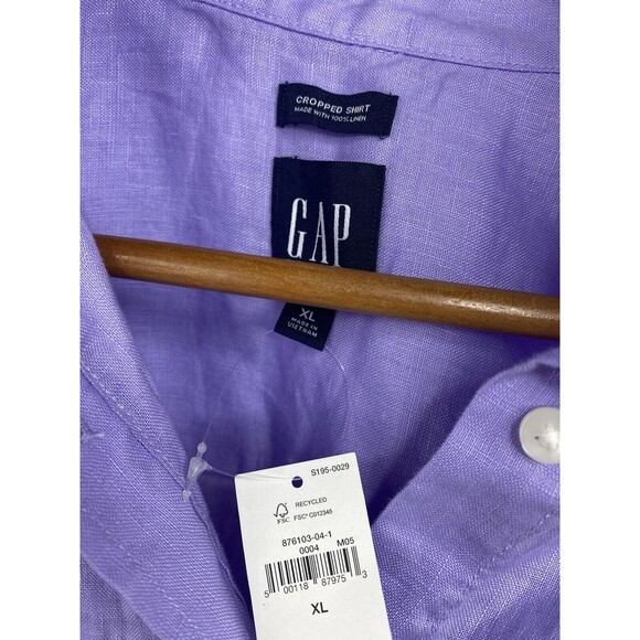 GAP Women Linen Shirt Long Sleeves Cropped Casual Minimalist Classic PURPLE XL - Picture 7 of 12
